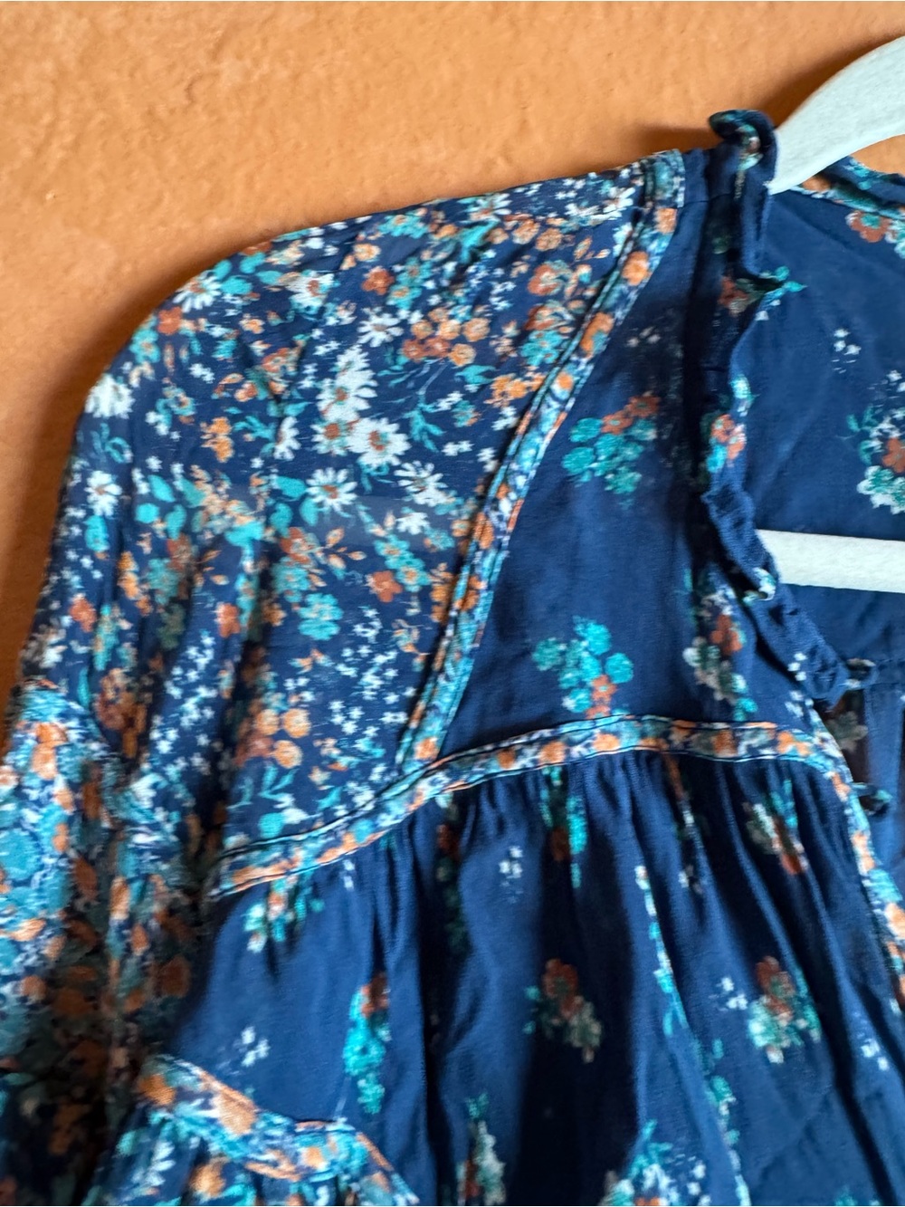 By Anthropologie Sheer Babydoll Floral Blouse Blue Size Small - Picture 3 of 10
